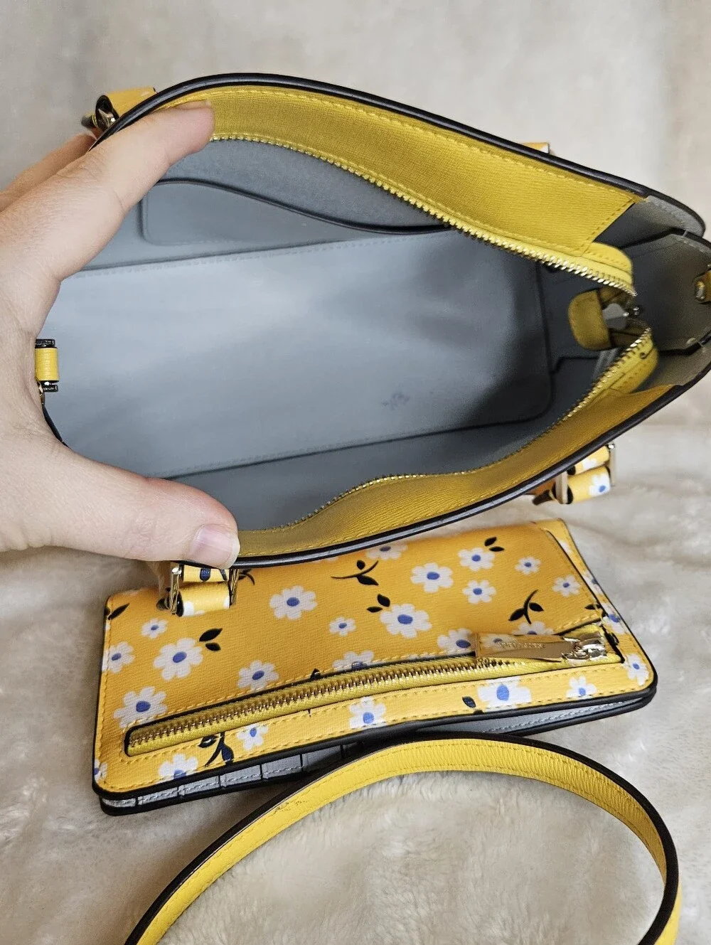 Kate Spade Darcy Small Satchel & Slim Wallet Set Fleurette Floral Yellow Daisy